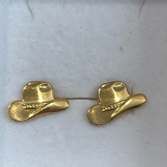 Mini Western Cowboy Hat Postback Earrings Goldtone Vintage - Picture 4 of 4